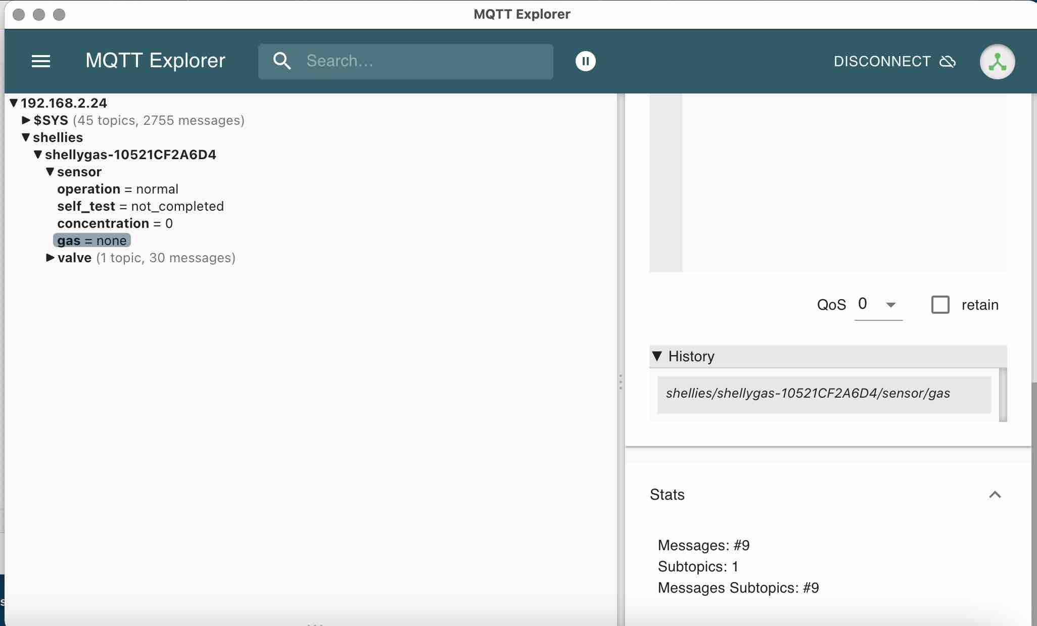 ShellyGas MQTT Explorer info