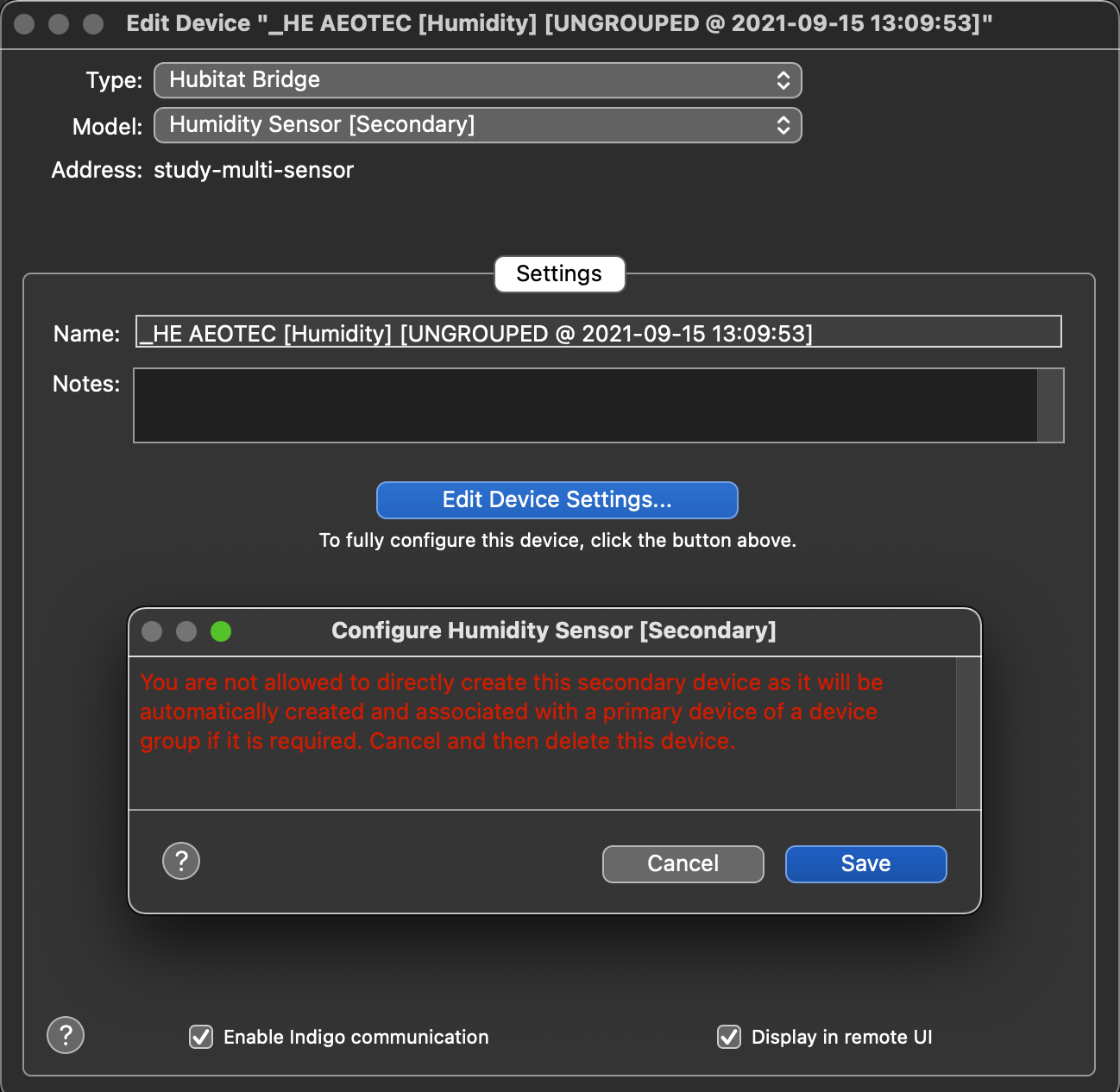 Hubitat orphaned secondary device