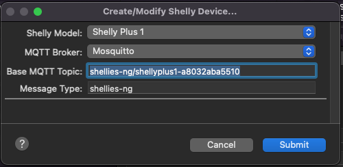 Creating a device with the Device Factory (just select the model and the MQTT information)