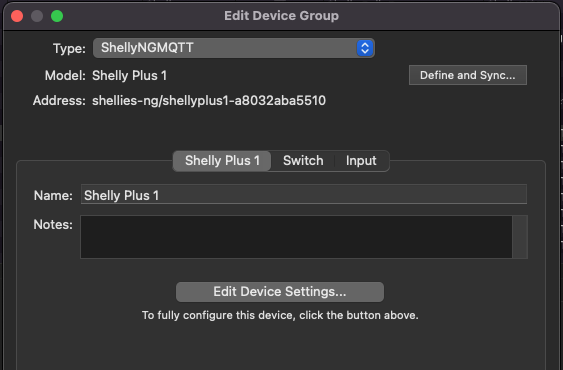 What a "Shelly Plus 1" device group looks like
