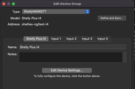 What a "Shelly Plus I4" device group looks like