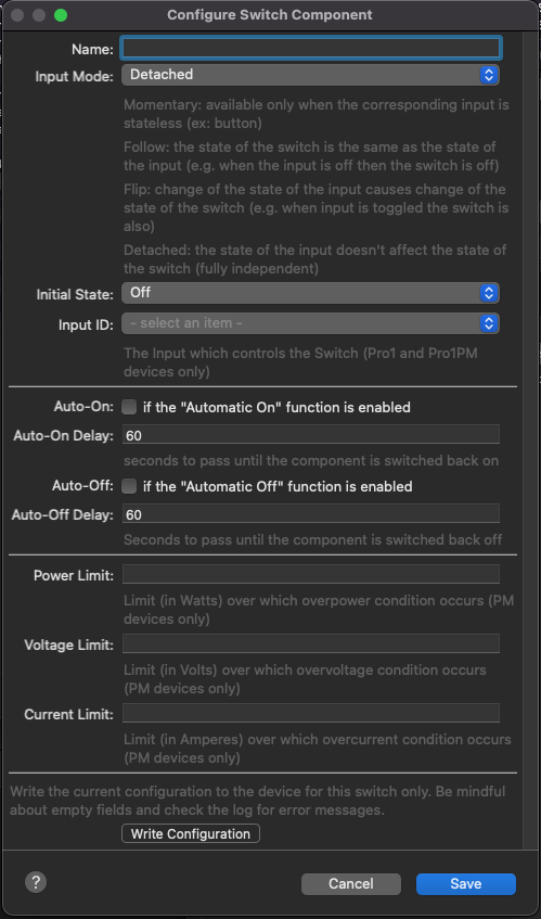 Switch configuration UI