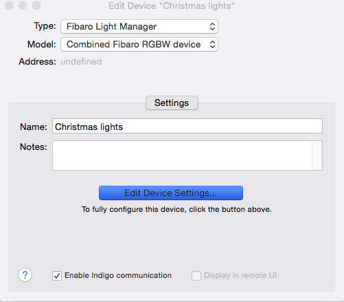 Fibaro RGBW Device Screen