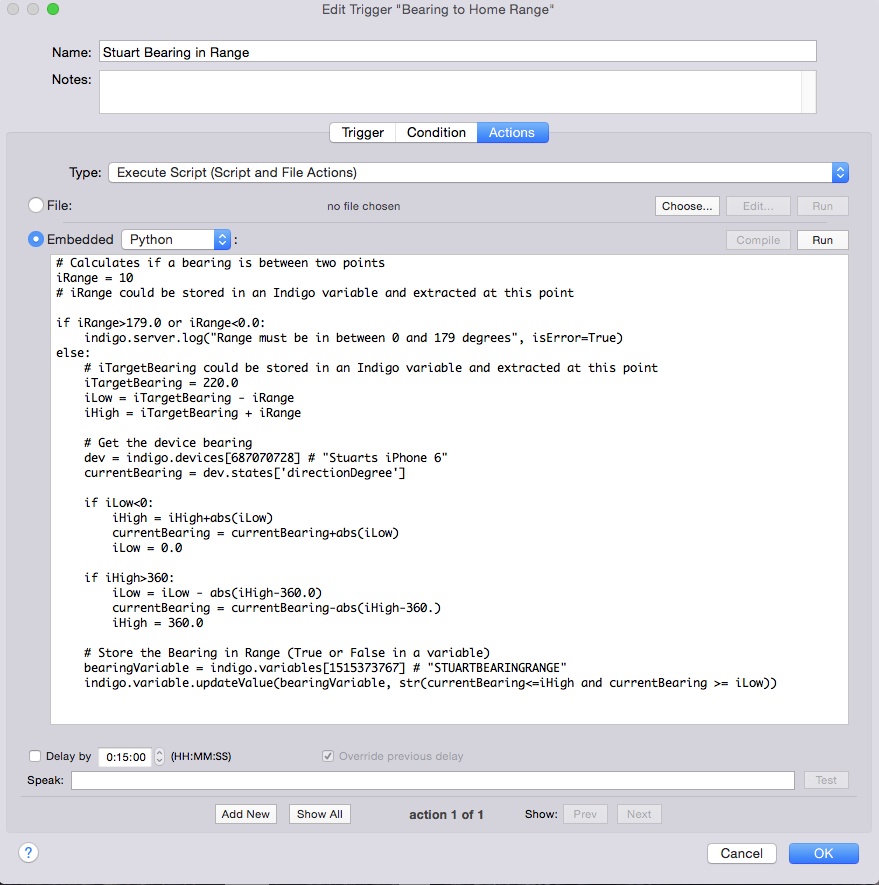 Calculate range for bearing...