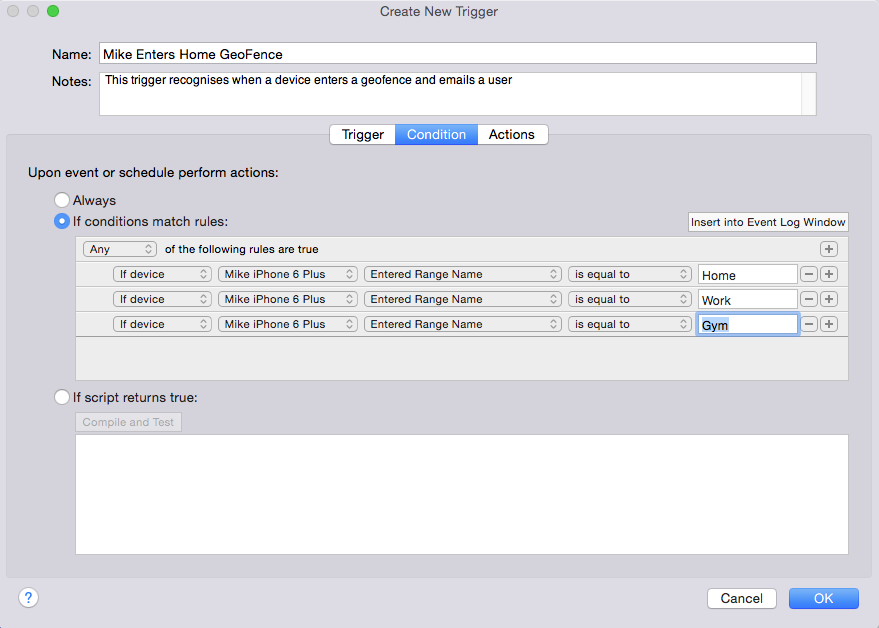 Trigger Condition showing multiple GeoFences
