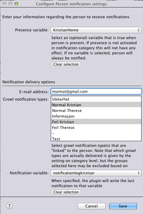 Person configuration dialog