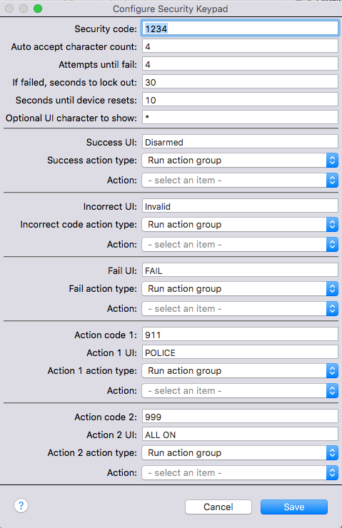 Security Keypad Configuration