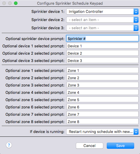 Sprinkler Keypad Configuration
