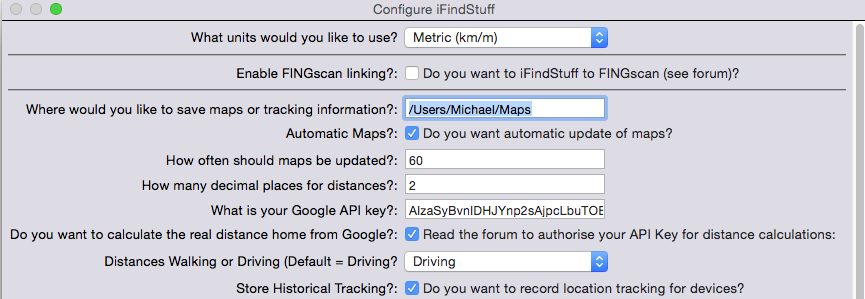 iFindStuff Configuration for Historical Tracking
