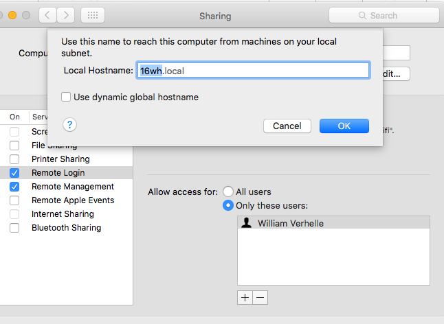 Screen shot of dynamic global host name is NOT selected.