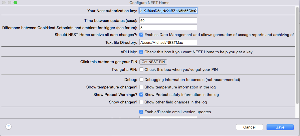 NEST Home dialog box
