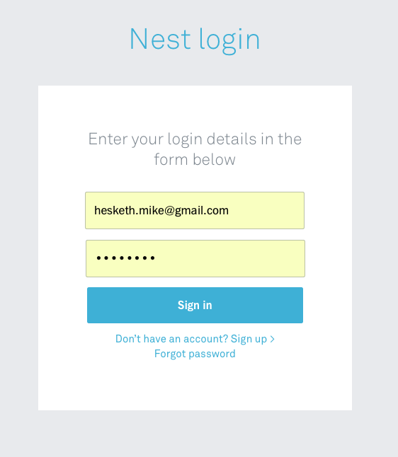 home.nest.com - login screen