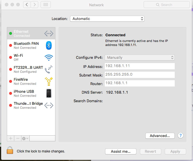 Screen shot showing several extra interfaces installed on Mac Mini (formerly server)