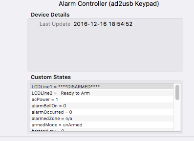 the current state of the alarm keypad