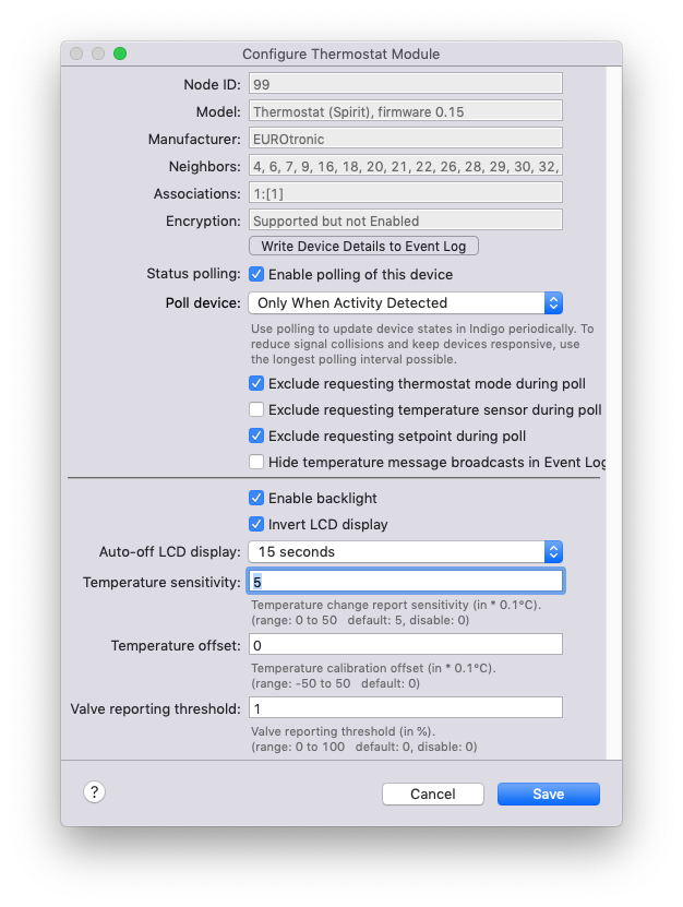 Spirit Device Settings