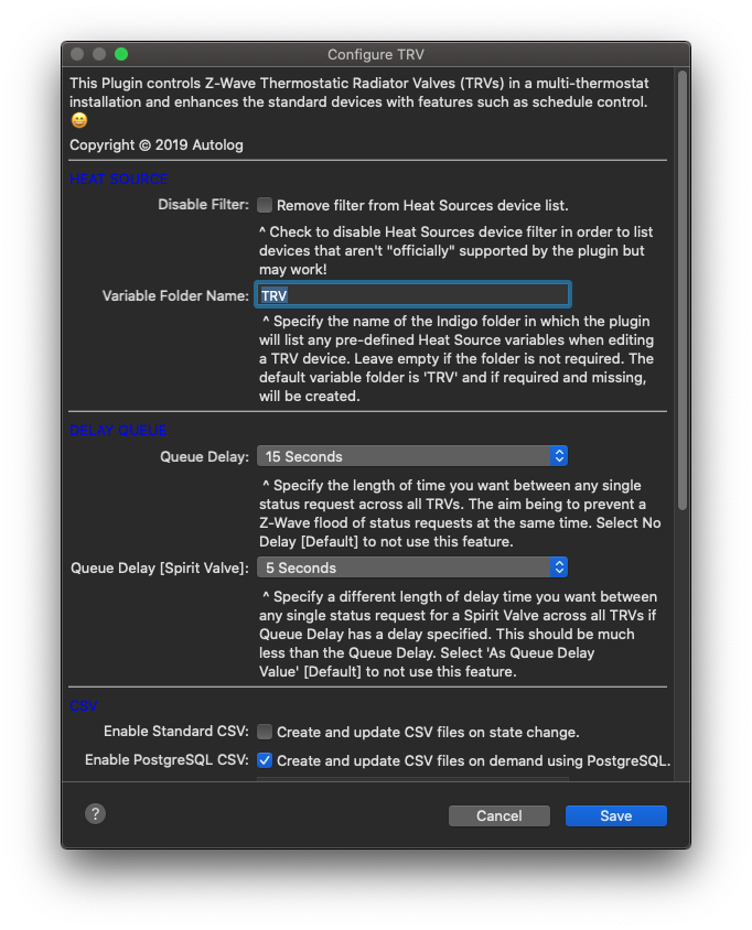TRV Controller Configuration Dialogue